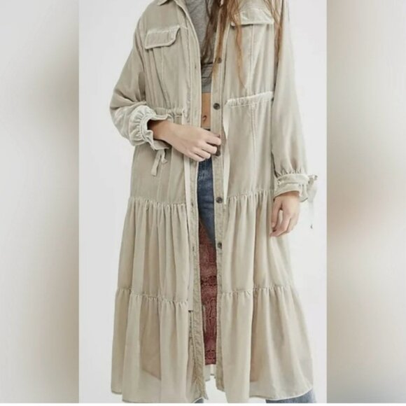 🎉NWT Free People velvet Bella Donna Duster jacket cream XL ivory missing ties - Picture 2 of 13